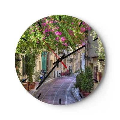 Wall clock - Clock on glass - Blooming Alley - 30x30 cm