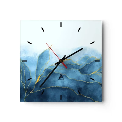 Wall clock - Clock on glass - Blue In Gold - 30x30 cm