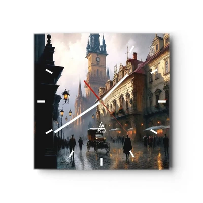 Wall clock - Clock on glass - Charm of Evening in Prague - 30x30 cm