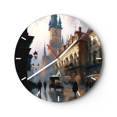 Wall clock - Clock on glass - Charm of Evening in Prague - 30x30 cm