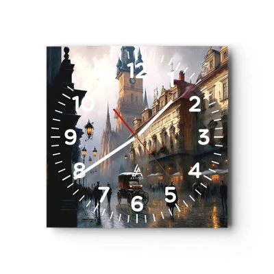 Wall clock - Clock on glass - Charm of Evening in Prague - 30x30 cm