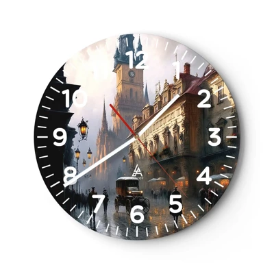 Wall clock - Clock on glass - Charm of Evening in Prague - 30x30 cm