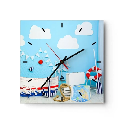Wall clock - Clock on glass - Child's Longing for Adventure - 30x30 cm