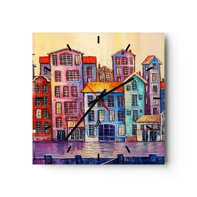 Wall clock - Clock on glass - City Like From a Fairytale - 40x40 cm