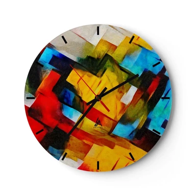 Wall clock - Clock on glass - Colourful Quilt - 40x40 cm