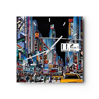 Wall clock - Clock on glass - Comic Night in a Big City - 30x30 cm