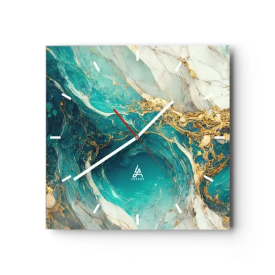 Wall clock - Clock on glass - Composition with Veins of Gold - 30x30 cm