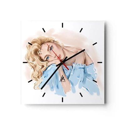 Wall clock - Clock on glass - Dreamy in Blue - 30x30 cm