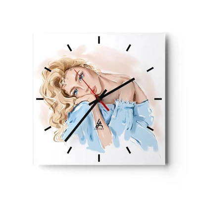 Wall clock - Clock on glass - Dreamy in Blue - 40x40 cm