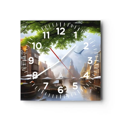 Wall clock - Clock on glass - Dutch Urban Landscape - 30x30 cm