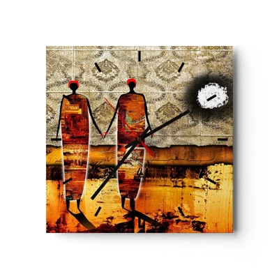 Wall clock - Clock on glass - Ethnic Composition in the Colours of Africa - 30x30 cm