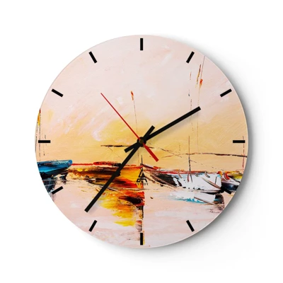 Wall clock - Clock on glass - Evening at the Harbour - 40x40 cm