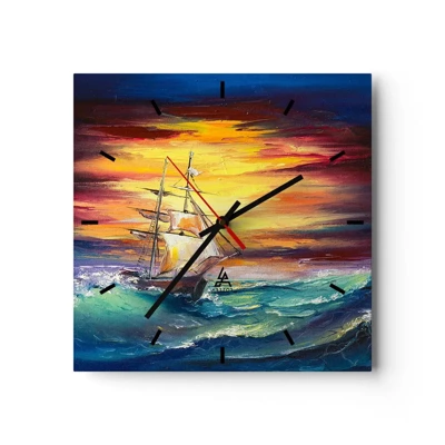 Wall clock - Clock on glass - Fearlessly towards the Waves  - 30x30 cm