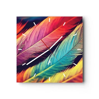 Wall clock - Clock on glass - Feathered Rainbow - 30x30 cm