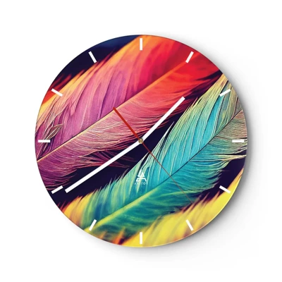 Wall clock - Clock on glass - Feathered Rainbow - 40x40 cm