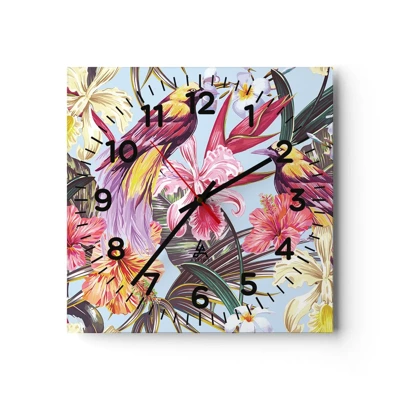Wall clock - Clock on glass - Flakes and Feathers - 40x40 cm