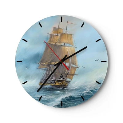 Wall clock - Clock on glass - Gliding on the Waves - 30x30 cm