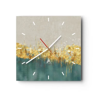 Wall clock - Clock on glass - Golden Border - 30x30 cm