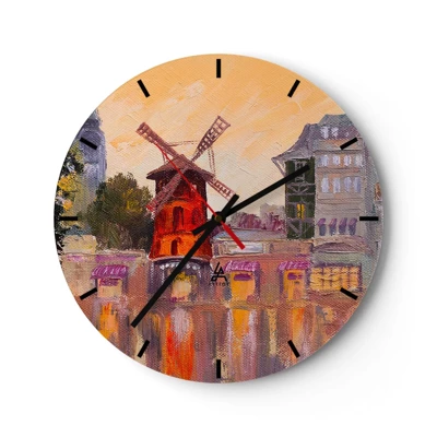 Wall clock - Clock on glass - Icons of Paris - Moulin Rouge - 30x30 cm