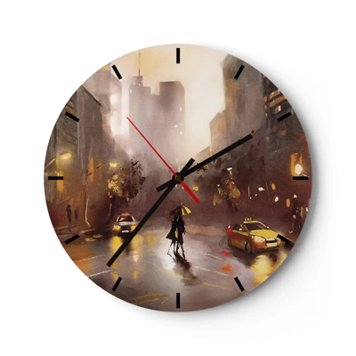 Wall clock - Clock on glass - In New York Lights - 30x30 cm