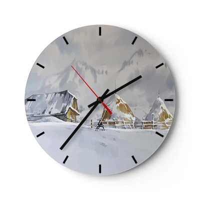 Wall clock - Clock on glass - In a Snowy Valley - 30x30 cm