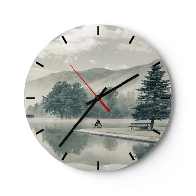 Wall clock - Clock on glass - Lake Is Still Asleep - 30x30 cm