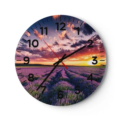 Wall clock - Clock on glass - Lavender World - 40x40 cm