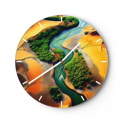 Wall clock - Clock on glass - Life-giving River - 40x40 cm