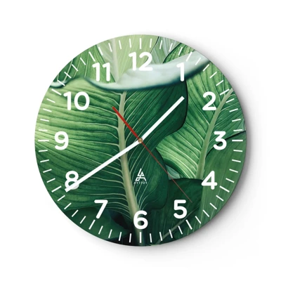 Wall clock - Clock on glass - Life in Intense Green Colour - 30x30 cm