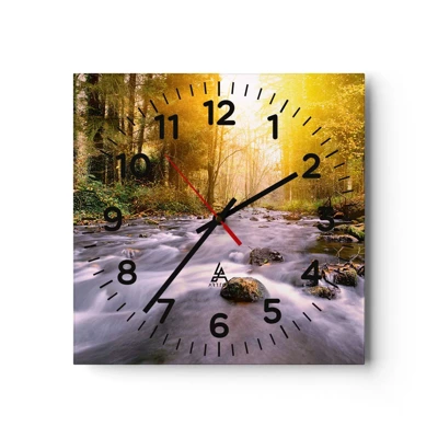 Wall clock - Clock on glass - Malachite in Silver and Gold Setting - 30x30 cm