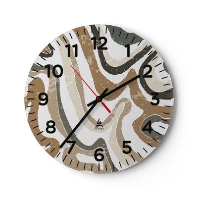 Wall clock - Clock on glass - Meanders of Earth Colours - 30x30 cm