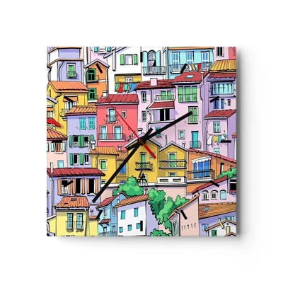 Wall clock - Clock on glass - Merry City - 30x30 cm