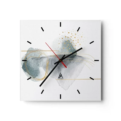 Wall clock - Clock on glass - On the Relationships of Grey and Gold - 40x40 cm