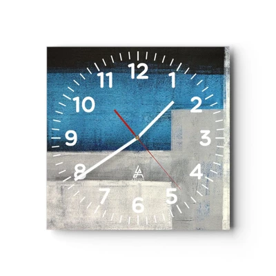 Wall clock - Clock on glass - Poetic Composition of Blue and Grey - 30x30 cm