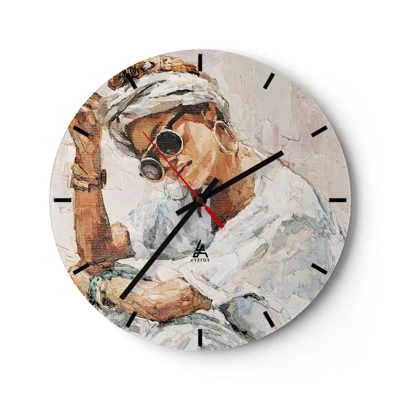 Wall clock - Clock on glass - Portrait in Full Sun - 30x30 cm