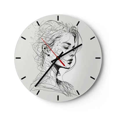 Wall clock - Clock on glass - Portrait in Thoughts - 30x30 cm