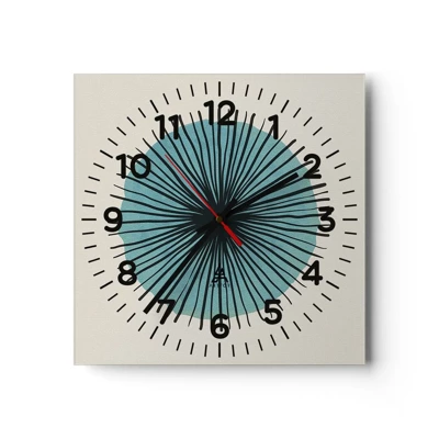 Wall clock - Clock on glass - Rays on Blue - 30x30 cm