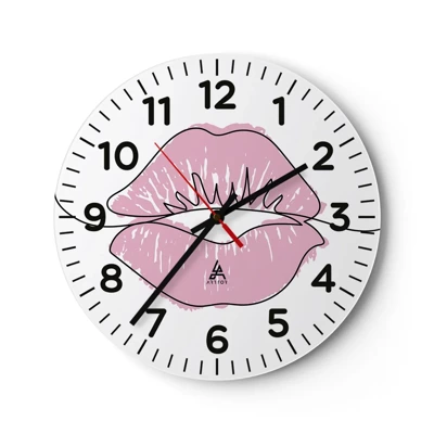 Wall clock - Clock on glass - Ready for a Kiss? - 30x30 cm