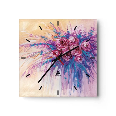 Wall clock - Clock on glass - Rose Fountain - 30x30 cm