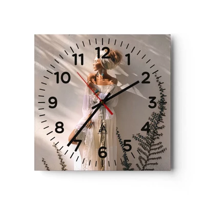 Wall clock - Clock on glass - Sun and Girl - 30x30 cm