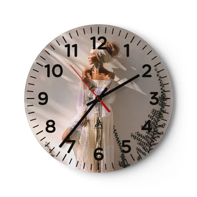 Wall clock - Clock on glass - Sun and Girl - 30x30 cm