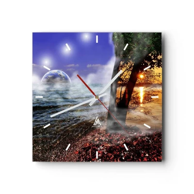 Wall clock - Clock on glass - Surrealistic Landscape - Unity of Nature - 30x30 cm