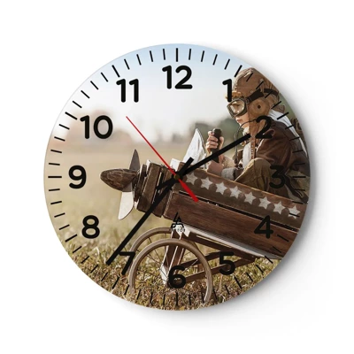 Wall clock - Clock on glass - Take off for a Dream - 40x40 cm