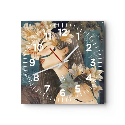 Wall clock - Clock on glass - Tale of a Queen with Lillies - 40x40 cm