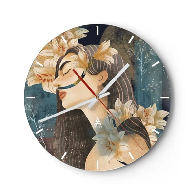 Wall clock - Clock on glass - Tale of a Queen with Lillies - 40x40 cm