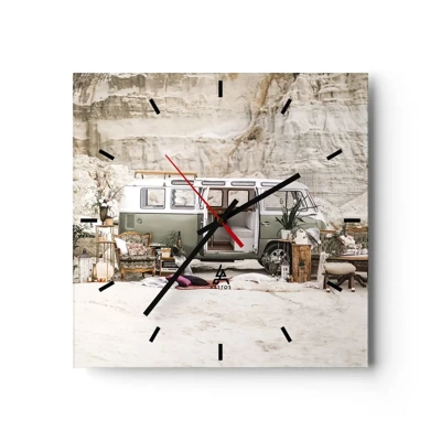 Wall clock - Clock on glass - Time to Start the Trip - 30x30 cm