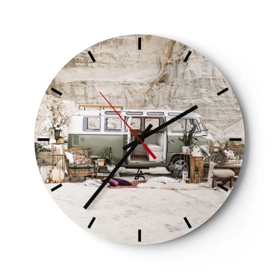 Wall clock - Clock on glass - Time to Start the Trip - 40x40 cm