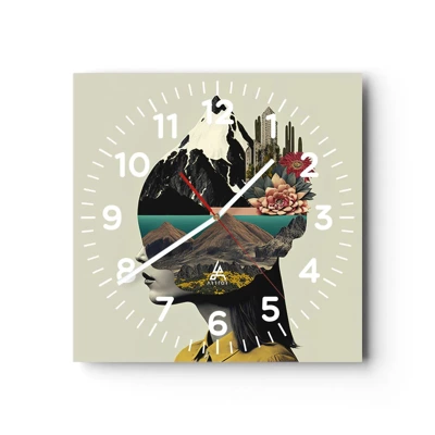 Wall clock - Clock on glass - Woman - Always a Mystery - 30x30 cm