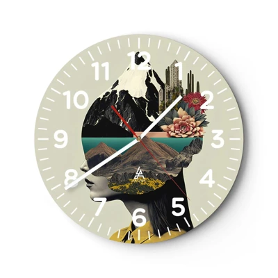 Wall clock - Clock on glass - Woman - Always a Mystery - 30x30 cm