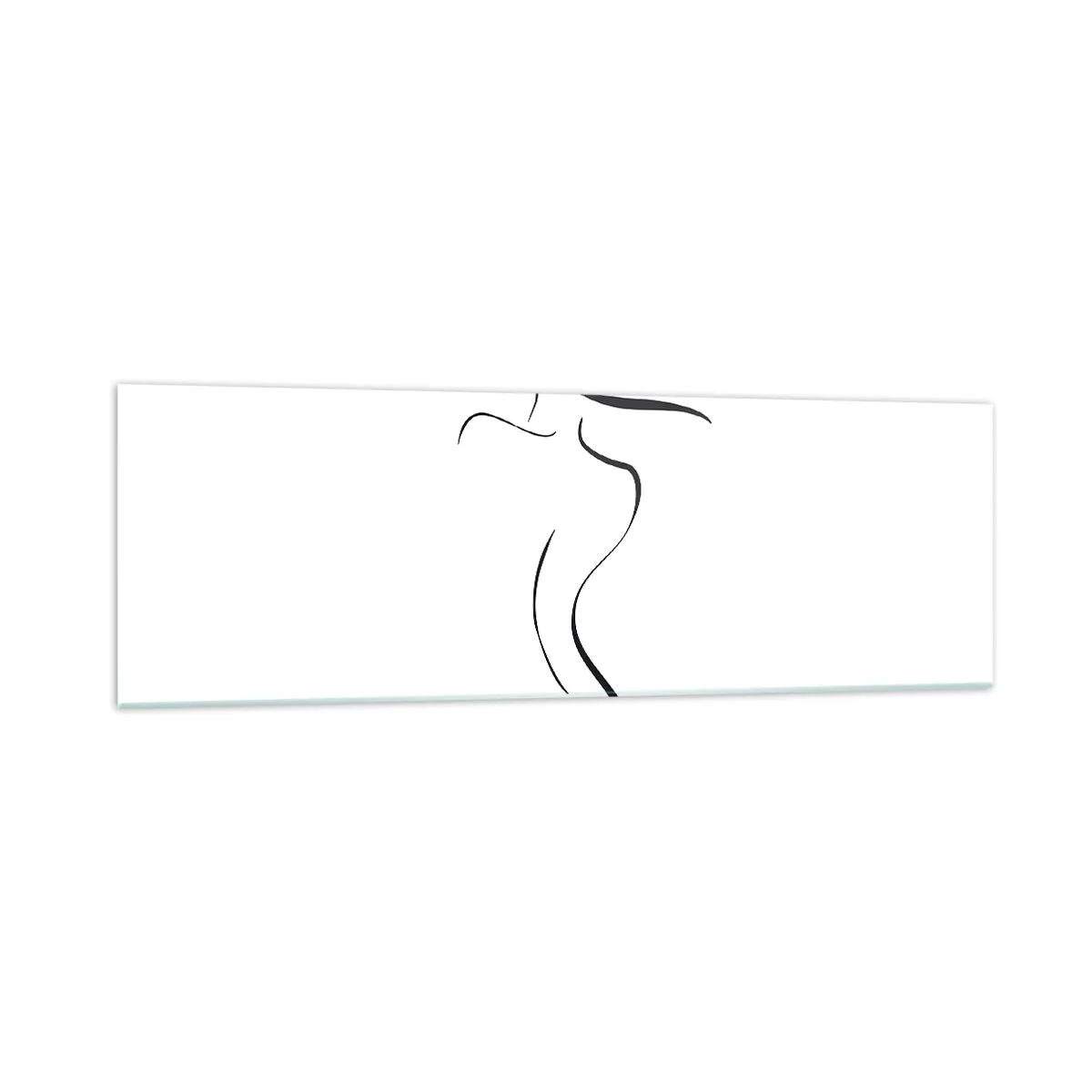 Glass picture  Arttor 160x50 cm - Elusive Like a Wave - Abstraction, Woman'S Body, Woman With Hat, Graphics, Lineart, For living-room, For bedroom, White, Black, Horizontal, Glass, GAB160x50-4908